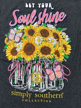 Simply Southern Long Sleeve Shirt S Graphic Sunflowers Butterfly Heather Gray